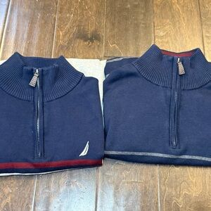 NAUTICA Men's Bundle SWEATERS 1/4 ZIP Waffle Knit PULLOVER Logo Size Mens L blue